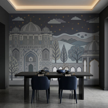 Saray Mimari Desenli Poster Duvar Kağıdı Gece Gökyüzü Salon