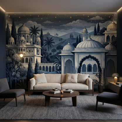 Gece Saray Manzaralı Poster Duvar Kağıdı Lacivert Yatak Odası