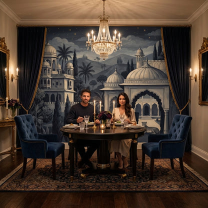 Gece Saray Manzaralı Poster Duvar Kağıdı Lacivert Yatak Odası