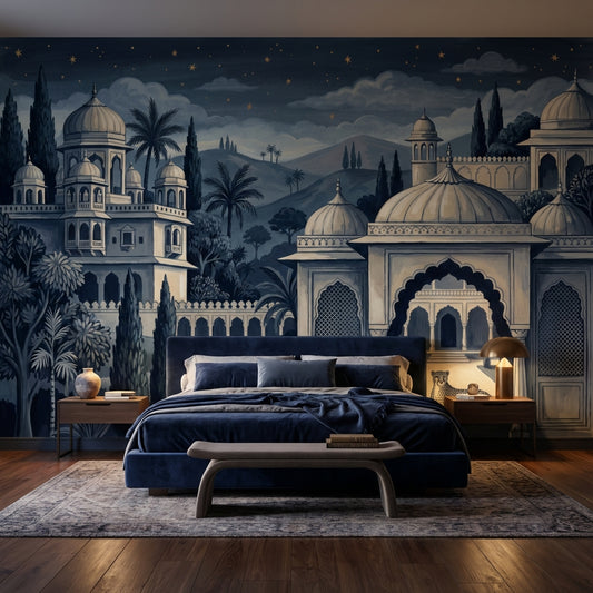 Gece Saray Manzaralı Poster Duvar Kağıdı Lacivert Yatak Odası