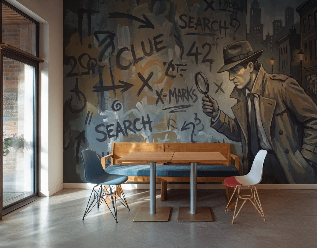 Dedektif Temalı Poster Duvar Kağıdı Siyah Turuncu Kafe Duvarı