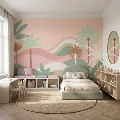 Pastel Palmiye Manzaralı Poster Duvar Kağıdı Çocuk Odası