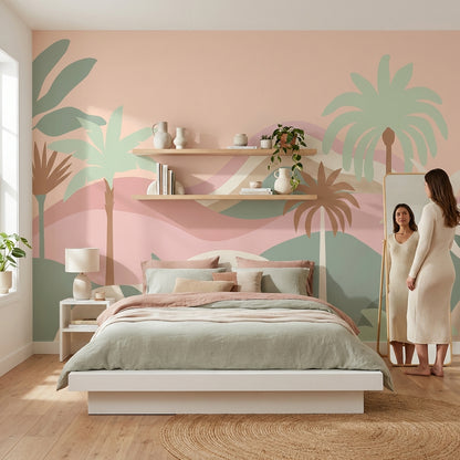 Pastel Palmiye Manzaralı Poster Duvar Kağıdı Çocuk Odası