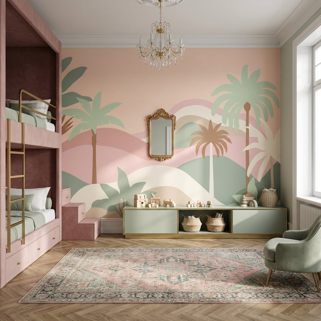Pastel Palmiye Manzaralı Poster Duvar Kağıdı Çocuk Odası