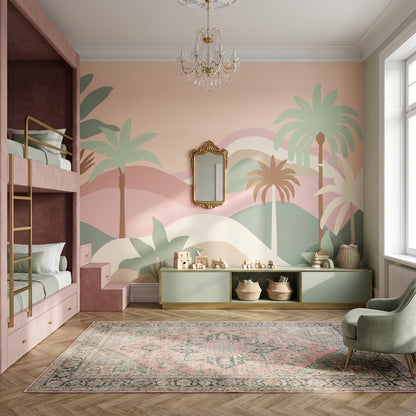Pastel Palmiye Manzaralı Poster Duvar Kağıdı Çocuk Odası