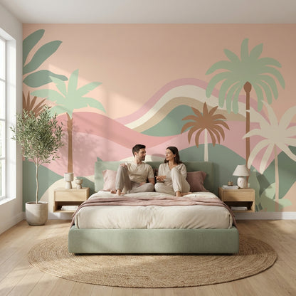 Pastel Palmiye Manzaralı Poster Duvar Kağıdı Çocuk Odası