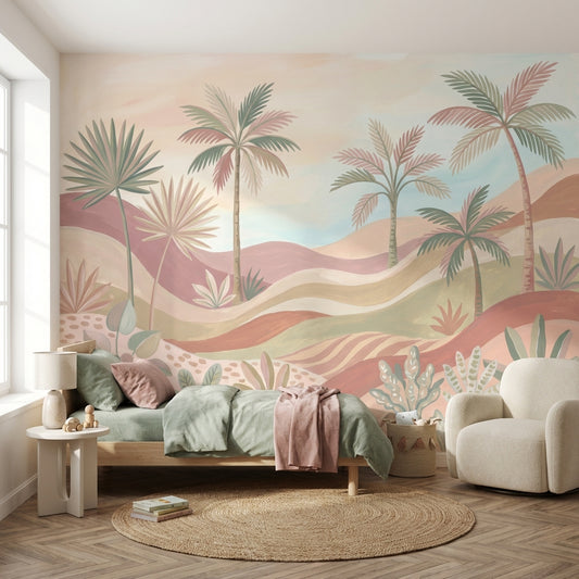 Pastel Tropikal Palmiye Poster Duvar Kağıdı Çocuk Odası