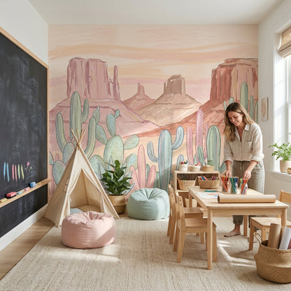 Pastel Çöl Kaktüslü Poster Duvar Kağıdı Bebek Odası