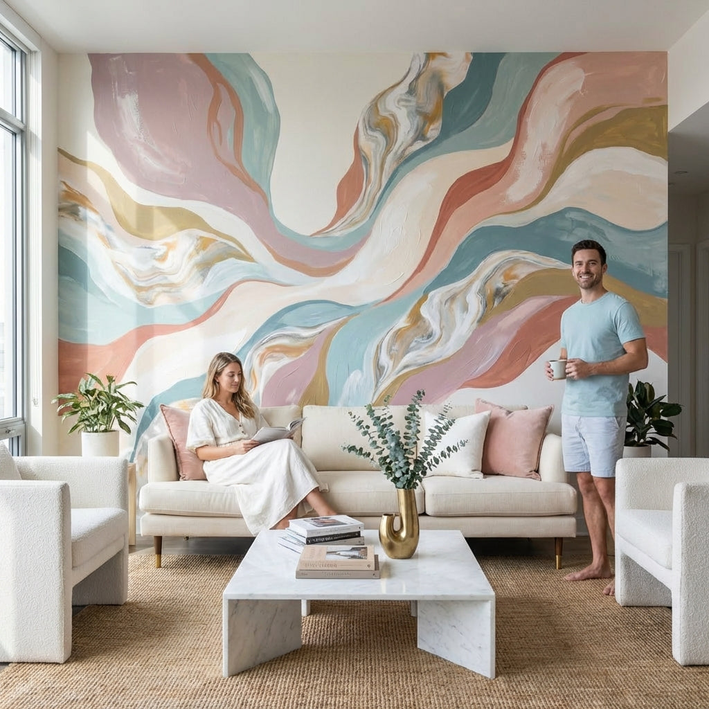Soyut Dalgalı Poster Duvar Kağıdı Pastel Salon ve Ofis
