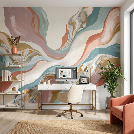 Soyut Dalgalı Poster Duvar Kağıdı Pastel Salon ve Ofis