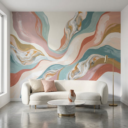 Soyut Dalgalı Poster Duvar Kağıdı Pastel Salon ve Ofis
