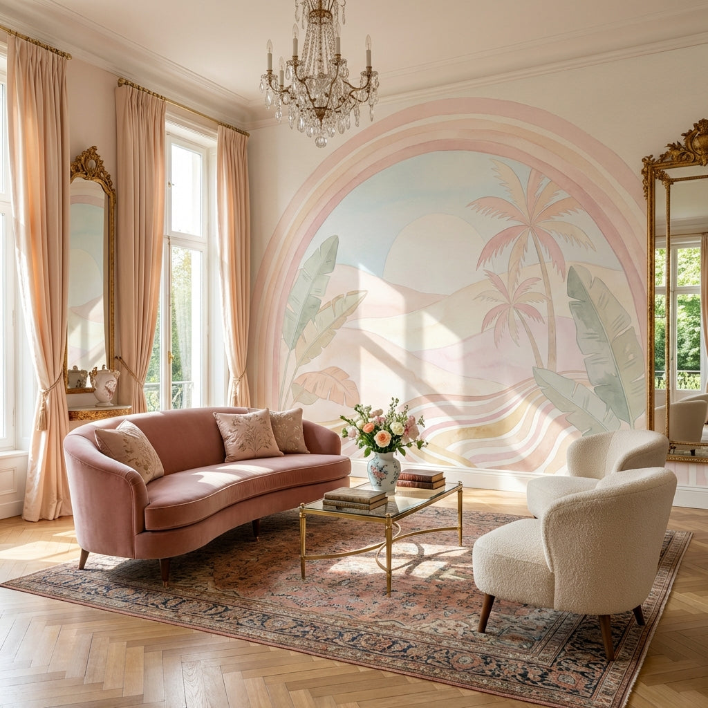 Pastel Tropikal Gün Batımı Poster Duvar Kağıdı Salon Duvarı