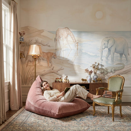 Safari Hayvanlı Poster Duvar Kağıdı Pastel Bebek Odası