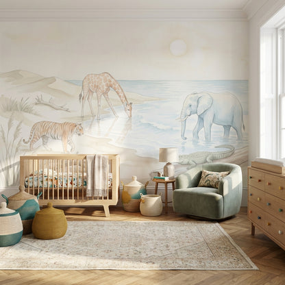 Safari Hayvanlı Poster Duvar Kağıdı Pastel Bebek Odası