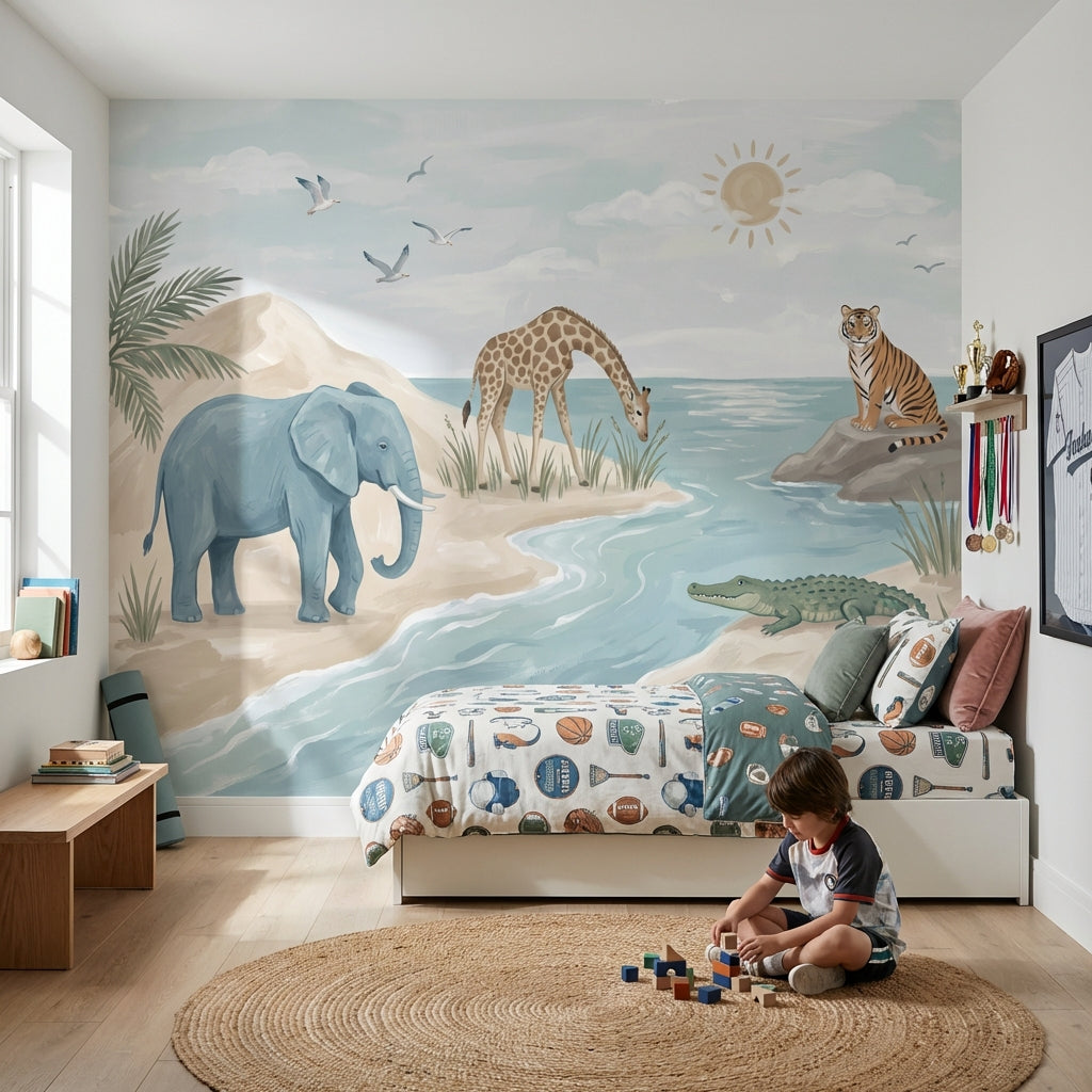 Safari Hayvanları Poster Duvar Kağıdı Pastel Çocuk Odası Duvar Dekoru