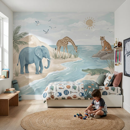 Safari Hayvanları Poster Duvar Kağıdı Pastel Çocuk Odası Duvar Dekoru