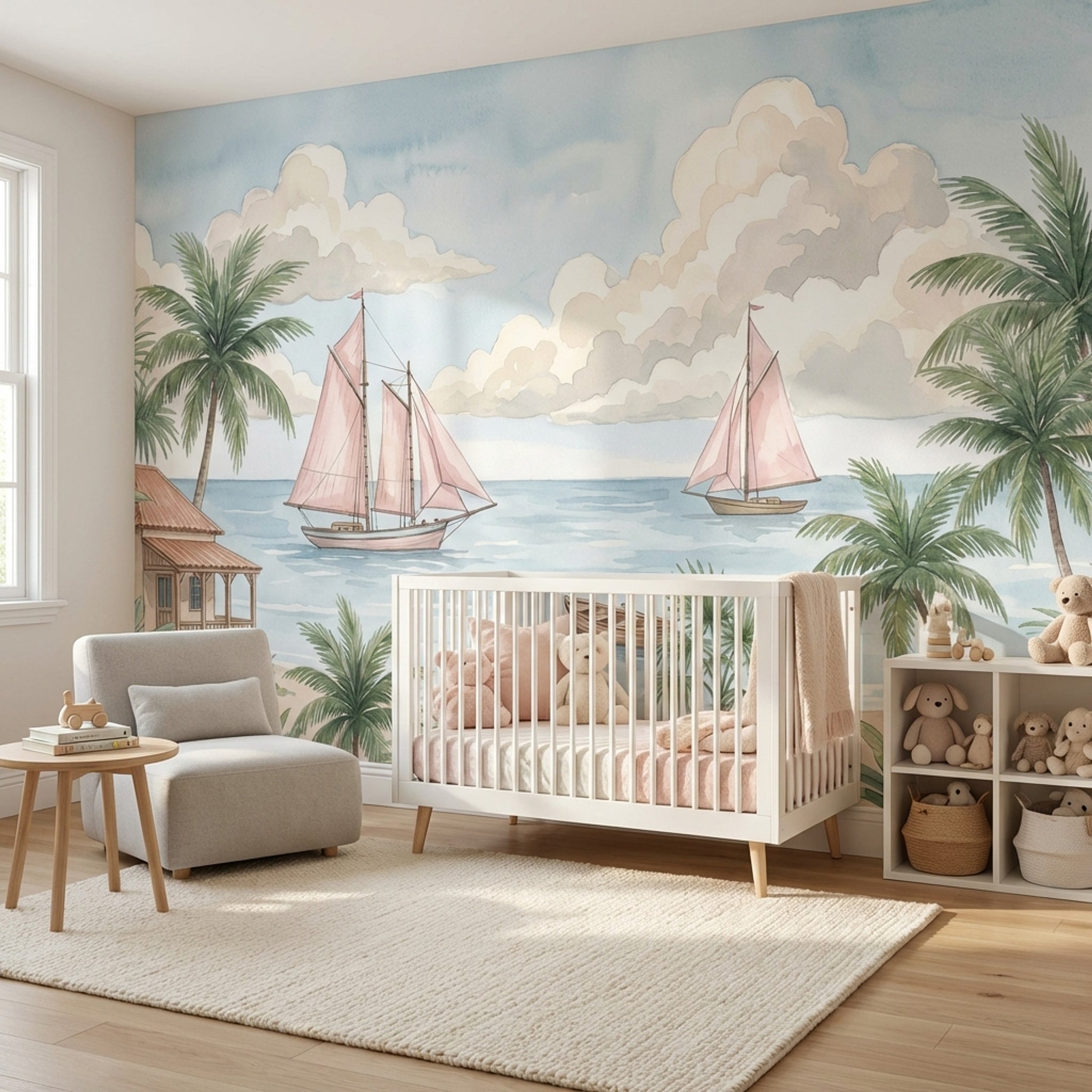 Tropikal Deniz Yelkenli Poster Duvar Kağıdı Pastel Çocuk Odası