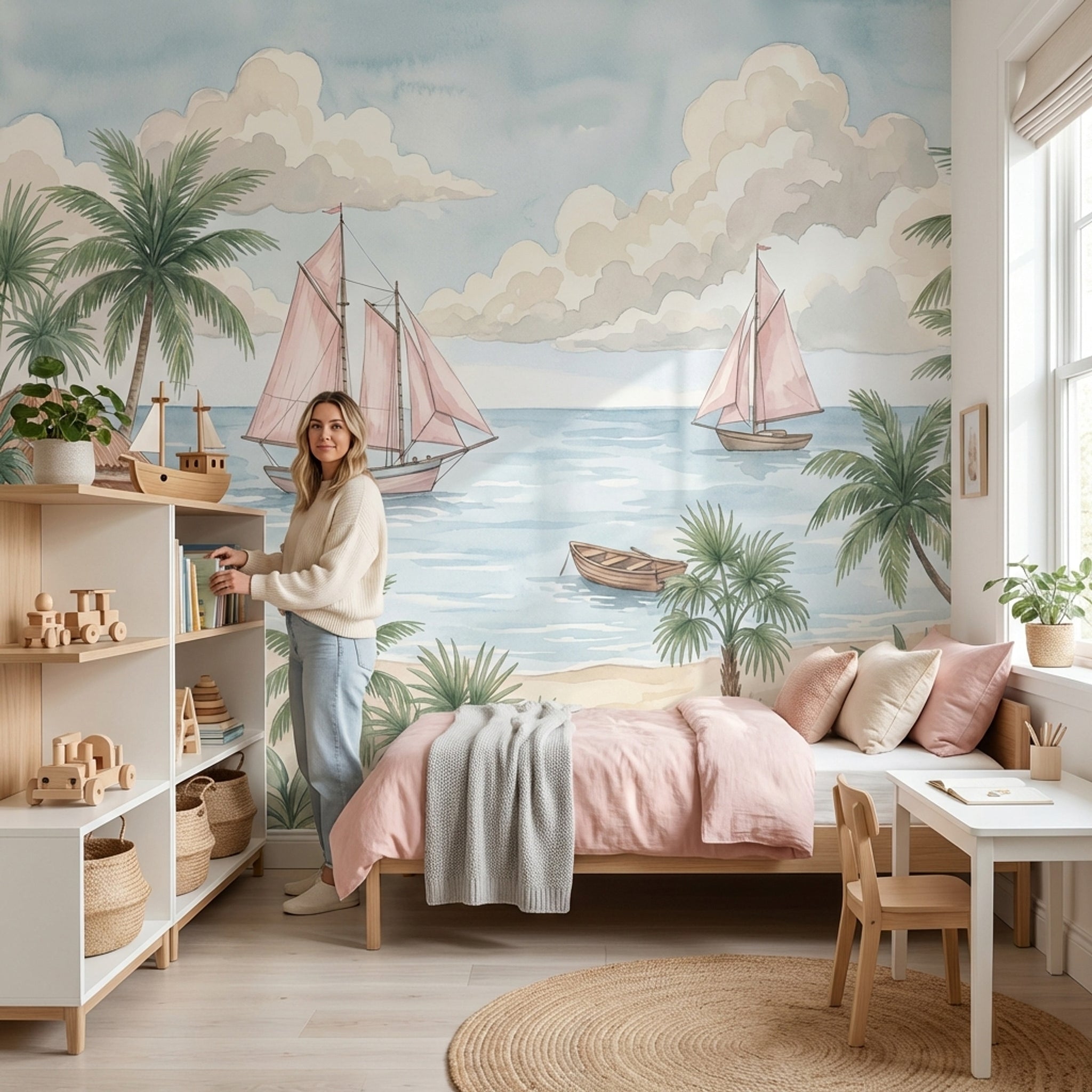 Tropikal Deniz Yelkenli Poster Duvar Kağıdı Pastel Çocuk Odası