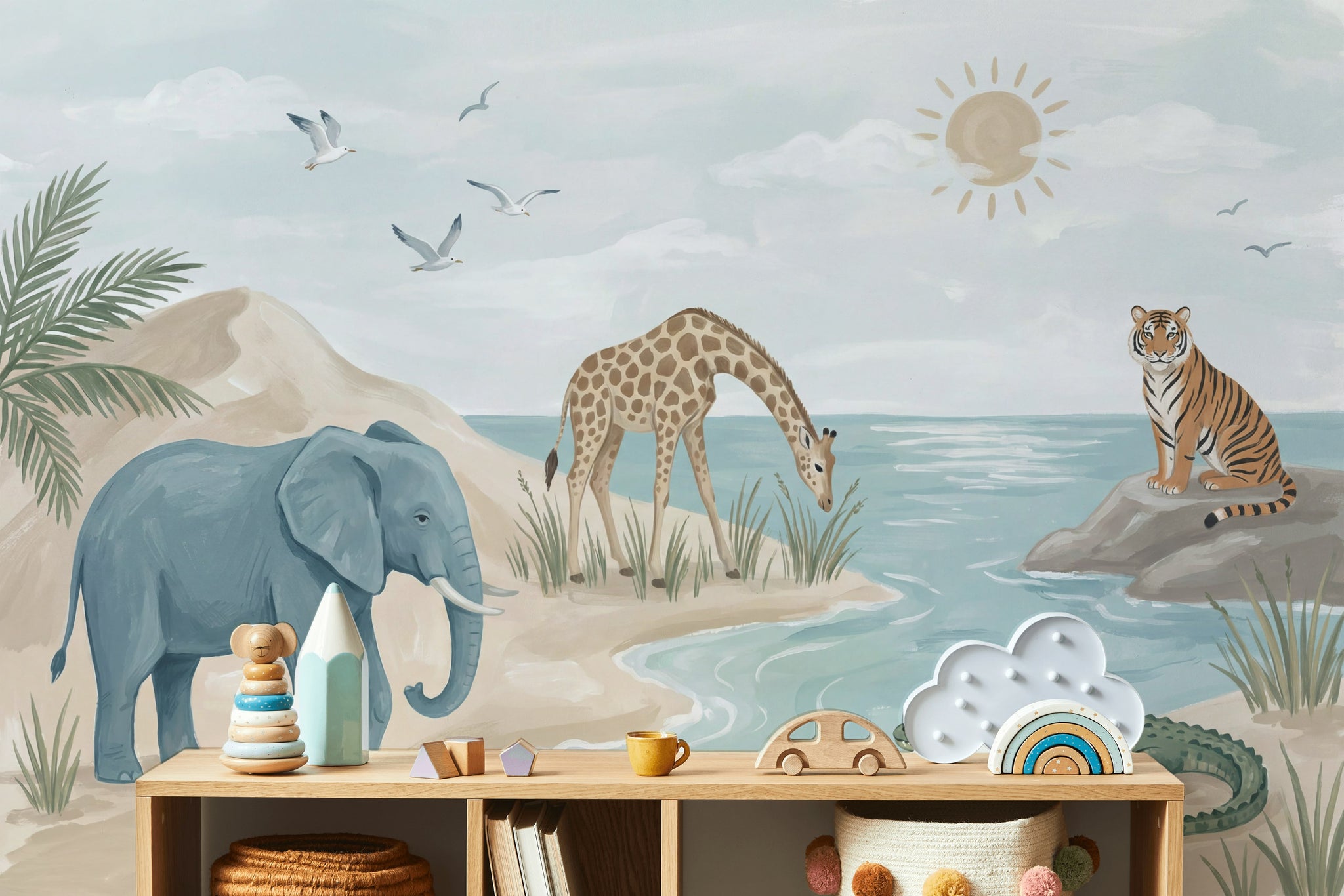 Safari Hayvanları Poster Duvar Kağıdı Pastel Çocuk Odası Duvar Dekoru