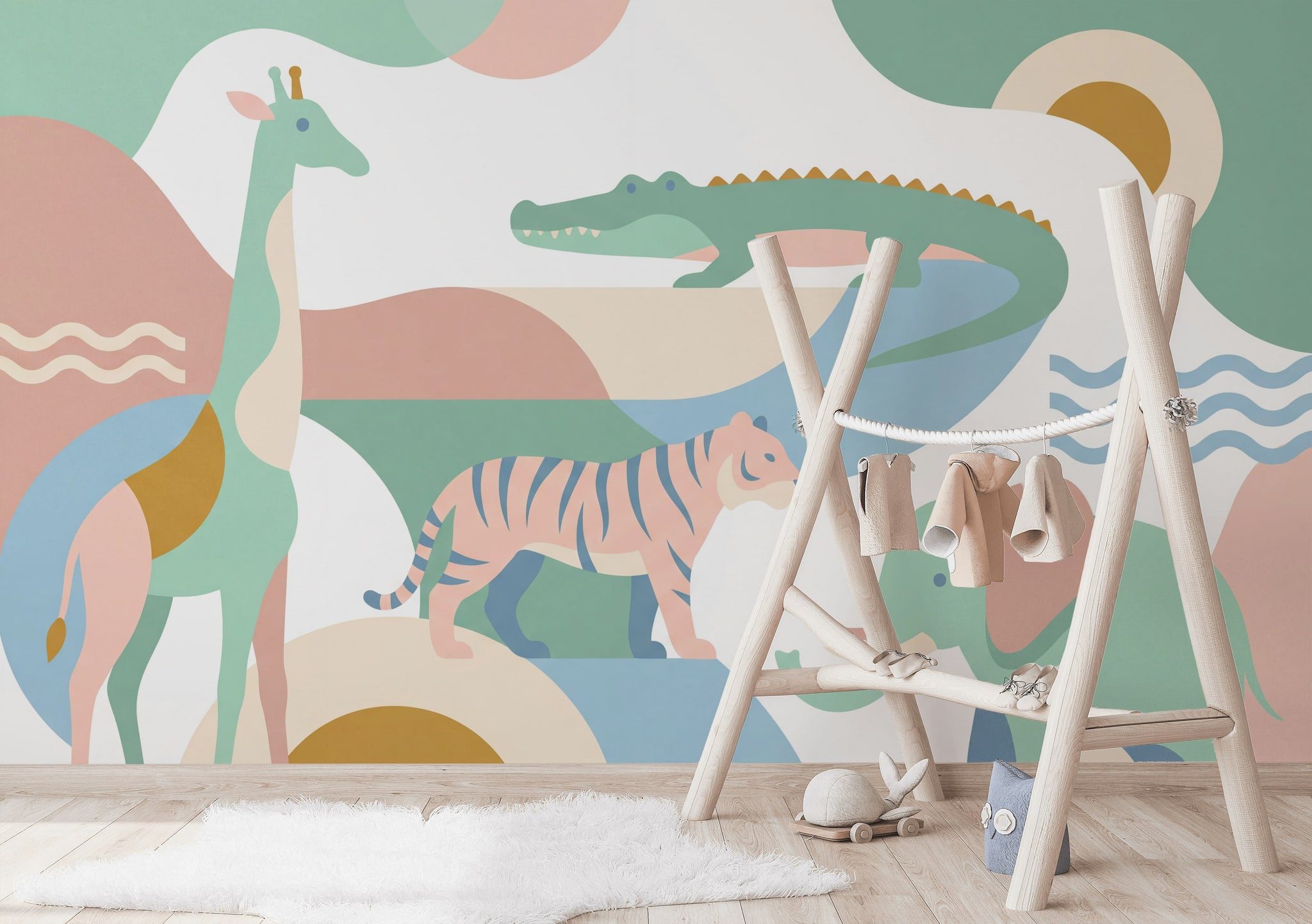 Pastel Safari Hayvanları Poster Duvar Kağıdı Çocuk Odası Duvarı