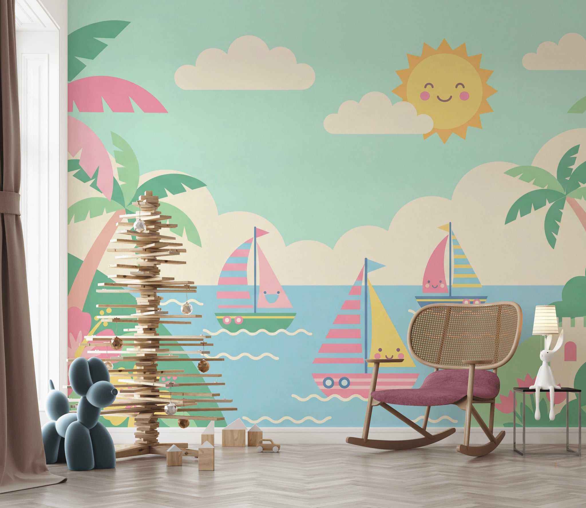 Tropik Deniz Manzaralı Poster Duvar Kağıdı Çocuk Odası Pastel