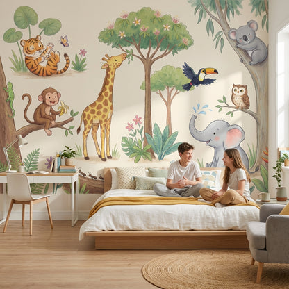 Safari Hayvanlı Poster Duvar Kağıdı Pastel Çocuk Odası Duvar Murali