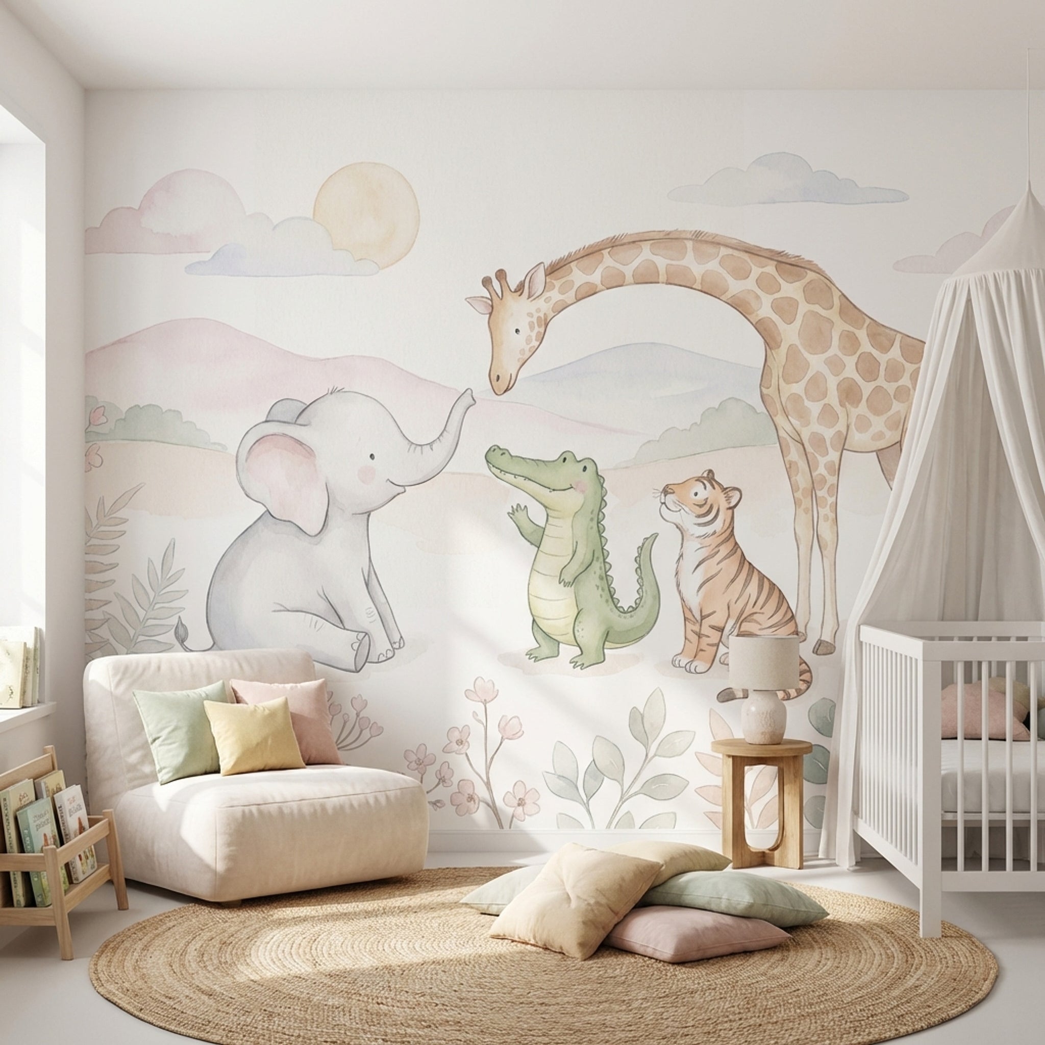 Safari Hayvanlı Poster Duvar Kağıdı Pastel Çocuk Odası