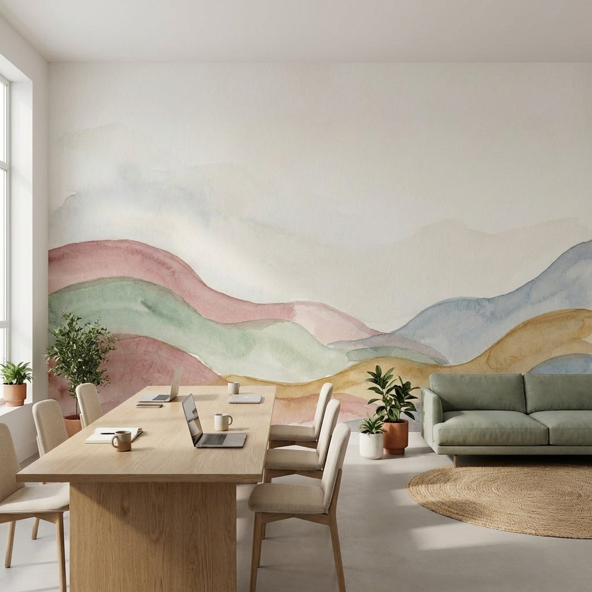 Suluboya Renk Geçişli Tepeler Poster Duvar Kağıdı Pastel Salon