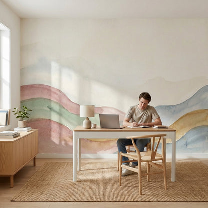 Suluboya Renk Geçişli Tepeler Poster Duvar Kağıdı Pastel Salon