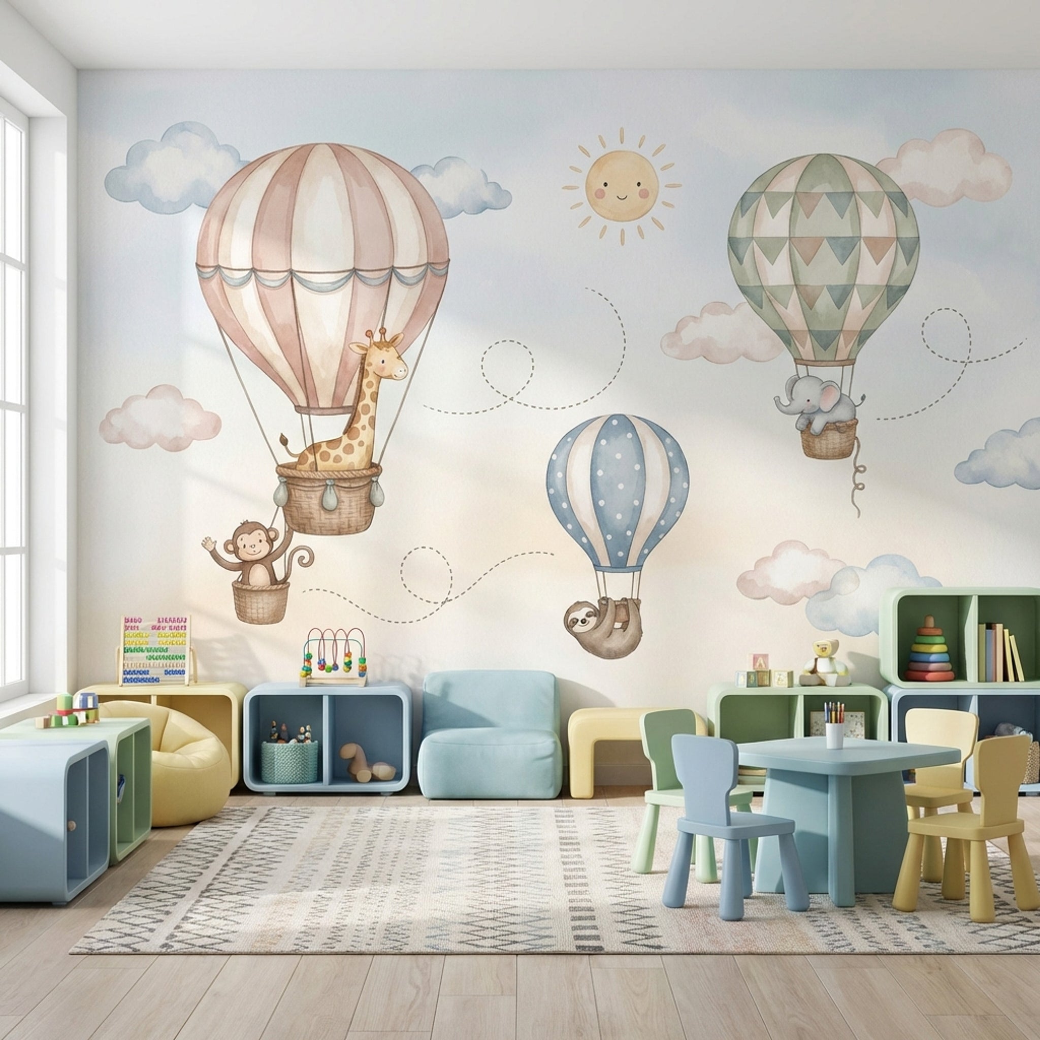 Sevimli Balonlu Hayvanlar Poster Duvar Kağıdı Mavi Çocuk Odası
