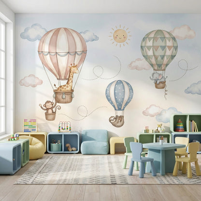 Sevimli Balonlu Hayvanlar Poster Duvar Kağıdı Mavi Çocuk Odası