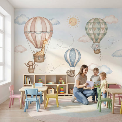 Sevimli Balonlu Hayvanlar Poster Duvar Kağıdı Mavi Çocuk Odası