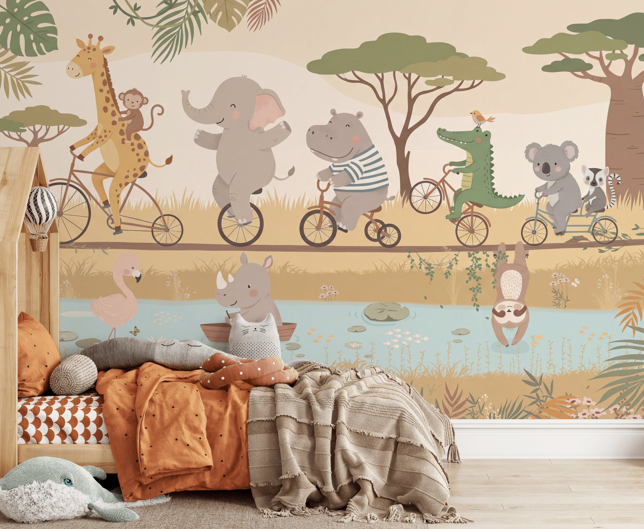 Safari Hayvanlı Poster Duvar Kağıdı Pastel Çocuk Odası Desenli
