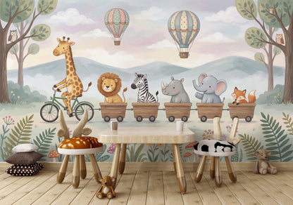 Sevimli Safari Hayvanlı Poster Duvar Kağıdı Çocuk Odası Pastel