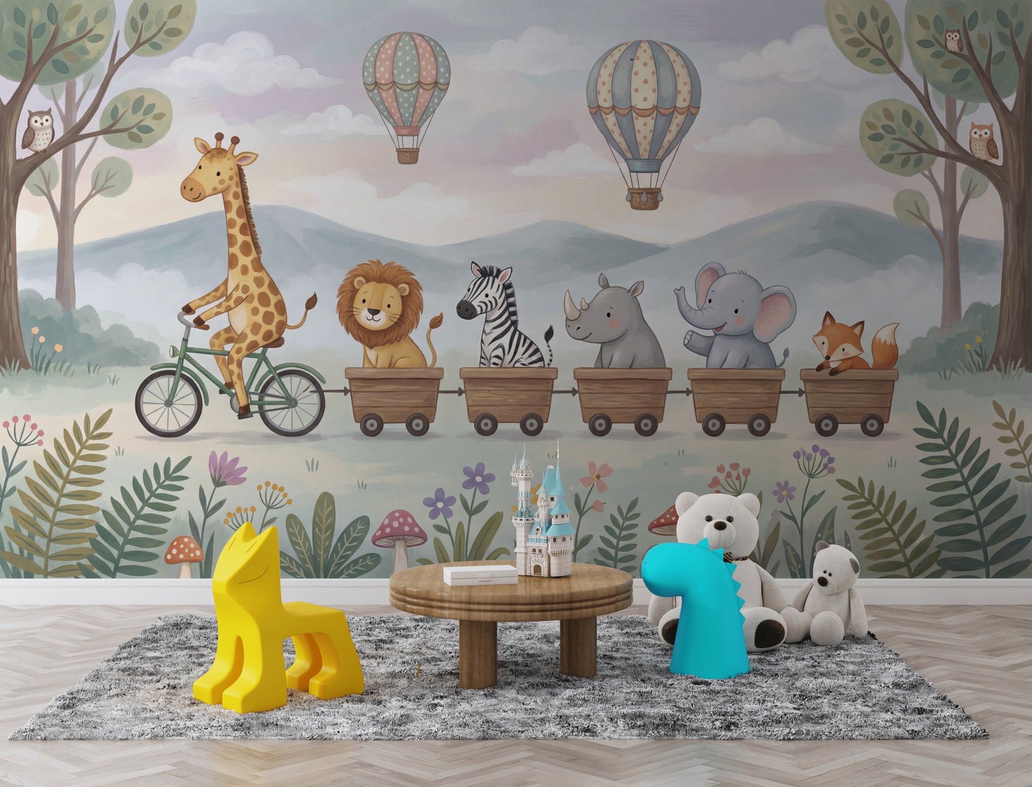 Sevimli Safari Hayvanlı Poster Duvar Kağıdı Çocuk Odası Pastel