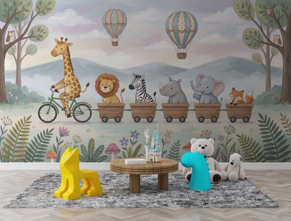 Sevimli Safari Hayvanlı Poster Duvar Kağıdı Çocuk Odası Pastel