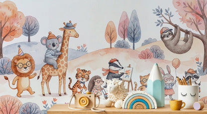 Sevimli Orman Hayvanları Poster Duvar Kağıdı Pastel Çocuk Odası