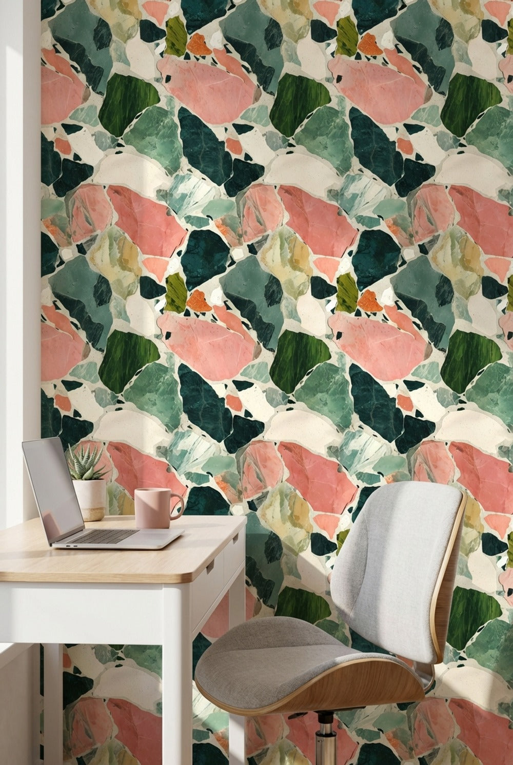 Renkli Terrazzo Desenli Duvar Kağıdı Modern Salon Duvar Dekoru