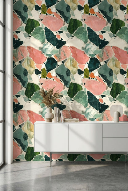 Renkli Terrazzo Desenli Duvar Kağıdı Modern Salon Duvar Dekoru