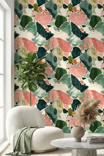 Renkli Terrazzo Desenli Duvar Kağıdı Modern Salon Duvar Dekoru