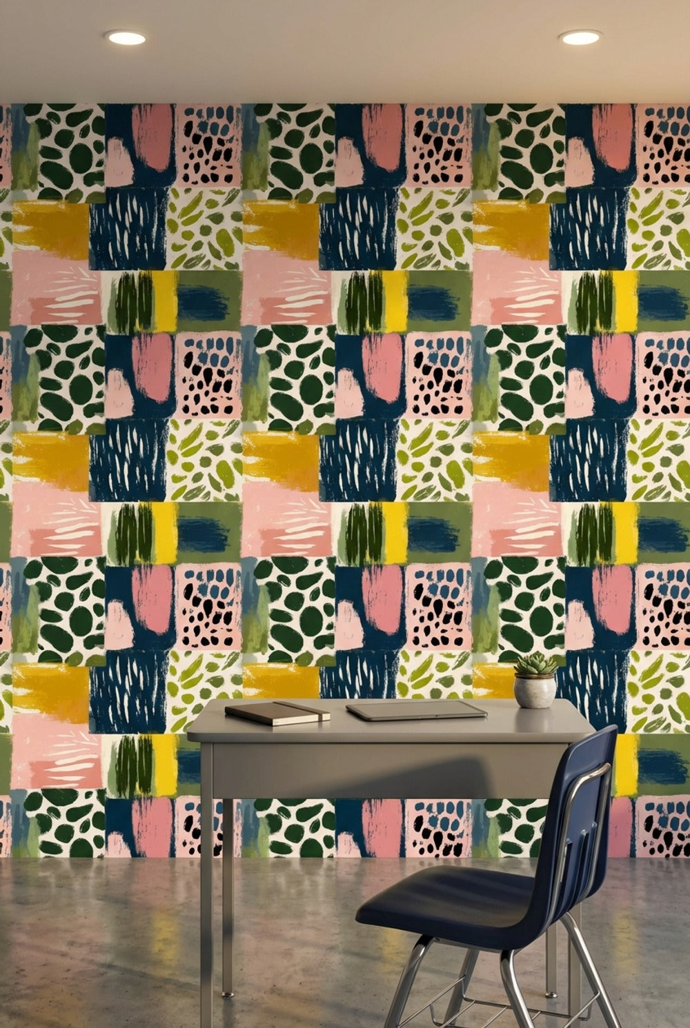 Renkli Soyut Kare Desenli Duvar Kağıdı Modern Salon