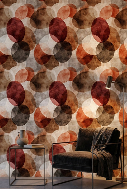 Soyut Daire Desenli Duvar Kağıdı Kiremit Kahverengi Salon