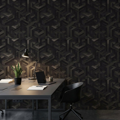 3D Geometrik Duvar Kağıdı Siyah Küp Desenli Ofis