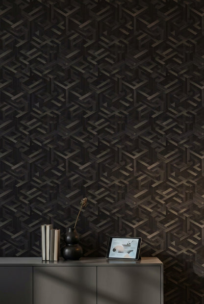 Geometrik 3D Küp Desenli Duvar Kağıdı Siyah Modern