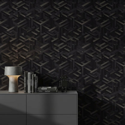 Geometrik 3D Küp Desenli Duvar Kağıdı Siyah Modern