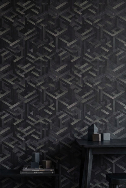 Geometrik 3D Küp Desenli Duvar Kağıdı Siyah Modern