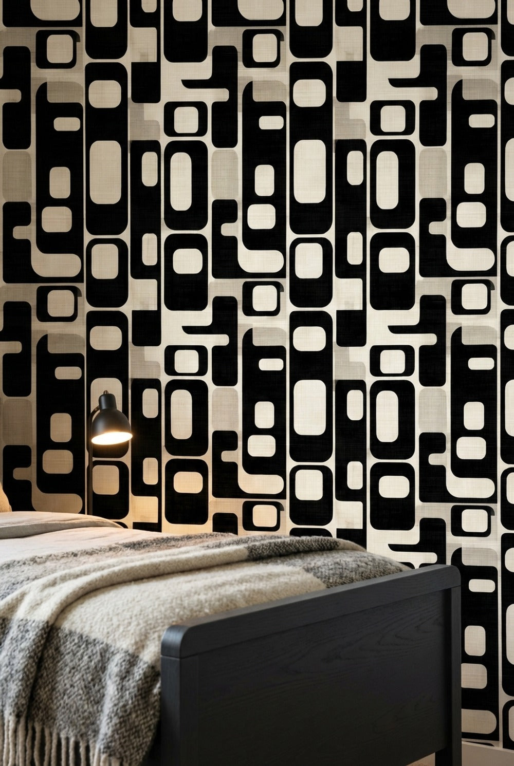 Retro Geometrik Duvar Kağıdı Siyah Beyaz Modern Salon