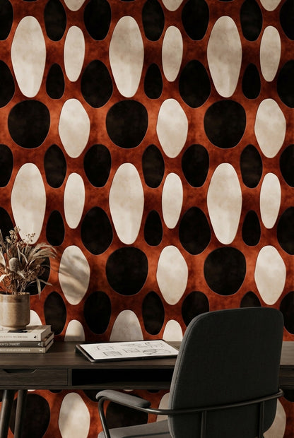 Retro Oval Desenli Duvar Kağıdı Kahverengi Siyah Salon