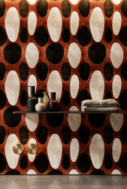 Retro Oval Desenli Duvar Kağıdı Kahverengi Siyah Salon
