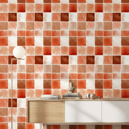 Kare Desenli Duvar Kağıdı Terracotta Tonlarda Modern Dekor